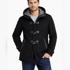 Vince Winter Wool Toggle Coat Zip Up Hooded Designer Jacket Black Size Medium